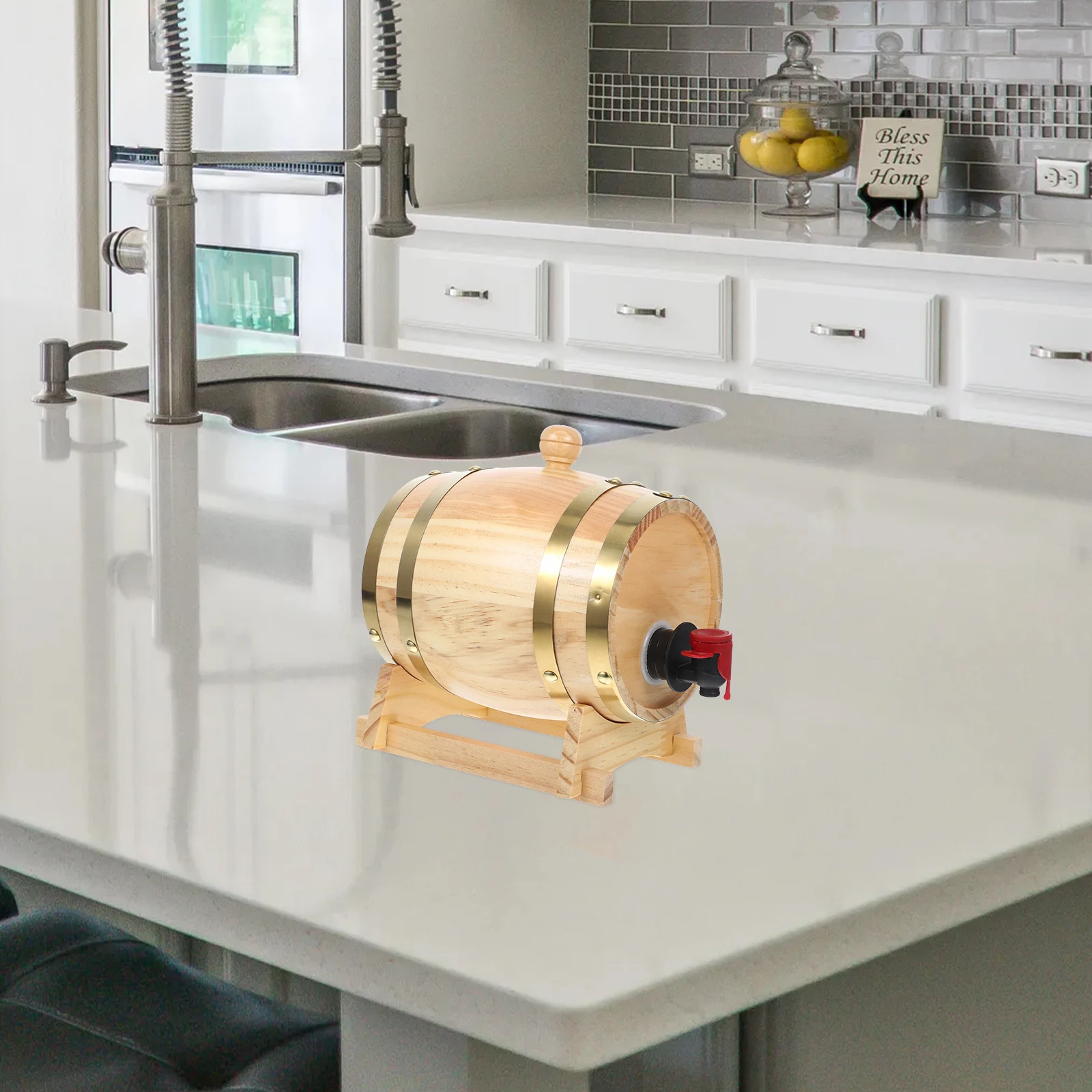 

Wooden Barrel 0.8L Natural Color Home Decor Beer Storage Reusable Wood Material St Faucet Retro Desktop Aging