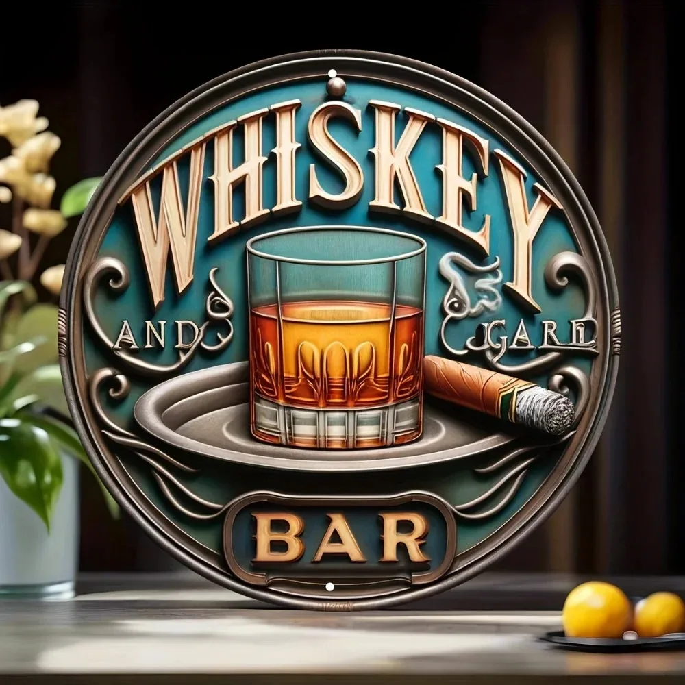 Vintage Whiskey Cigar 2D Flat Tin Metal Sign Retro Wall Plaque Bar Pub Home Party Room Man Cave Wine Lounge Gentleman Decor.