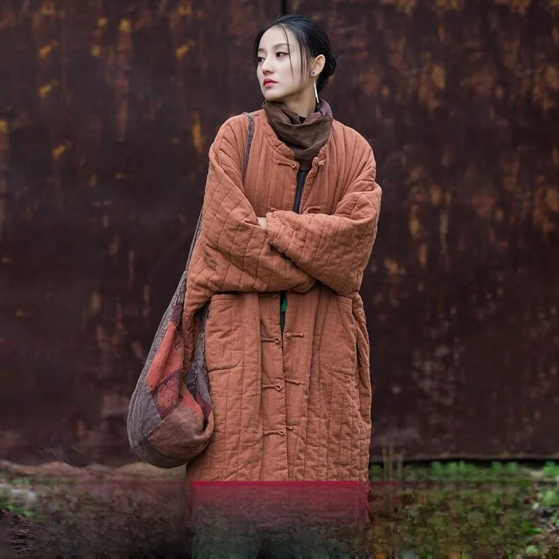 

New Chinese Sle Women's Cotton Jaet Light Thin Middle Length Cotton Clothes with Button Retro Sle Cotton Coat for Winter