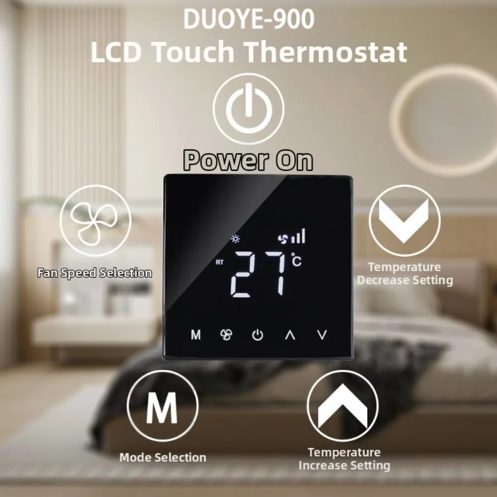 Programmable Room Thermostat with Touchscreen for Central Heating Featuring Advanced Power Management and Sleek Curved Display