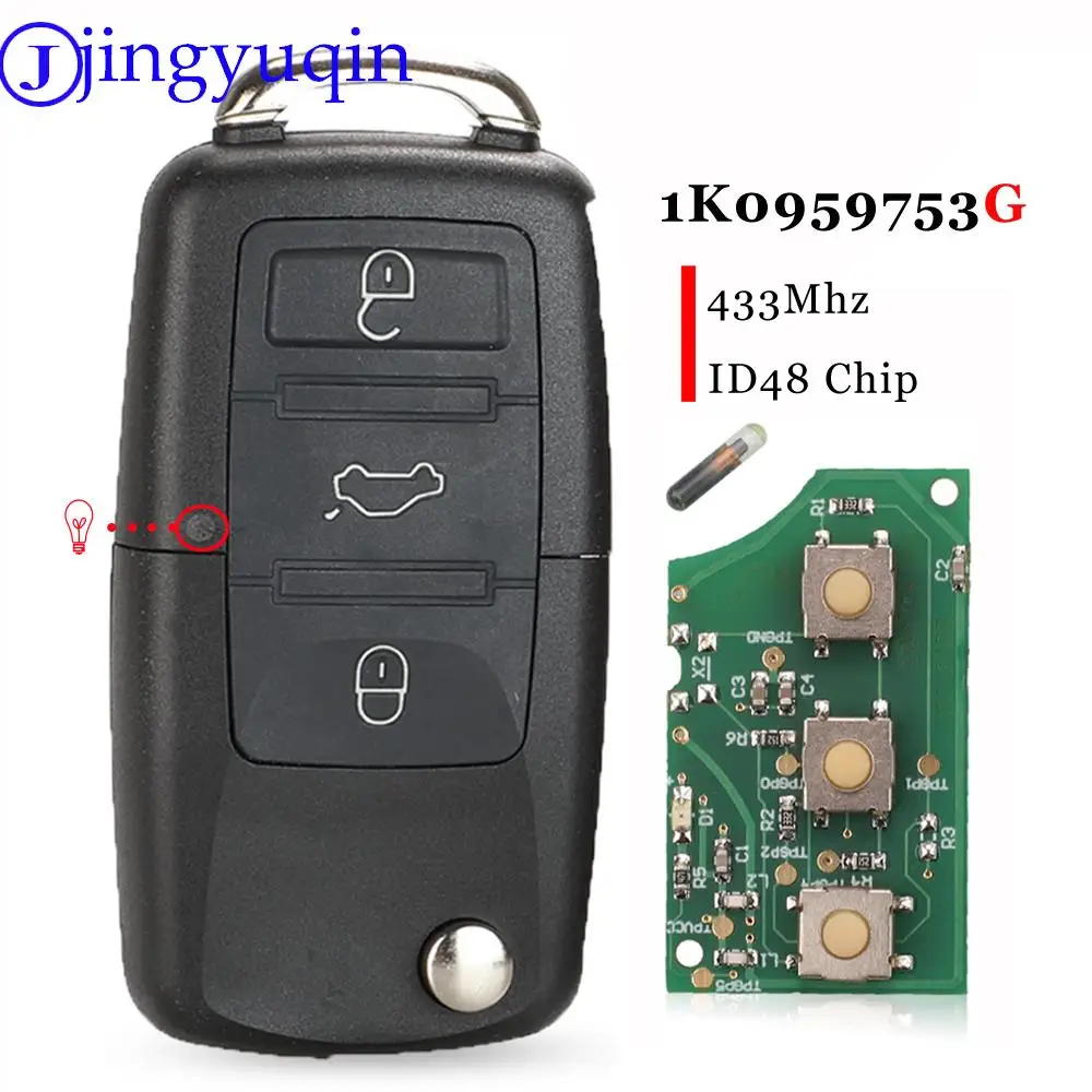 

Jingyuqin 3Buttons ID 48 чип 433 МГц для VW PASSAT Polo Skoda Seat Polo Golf Beetle 1K0959753G