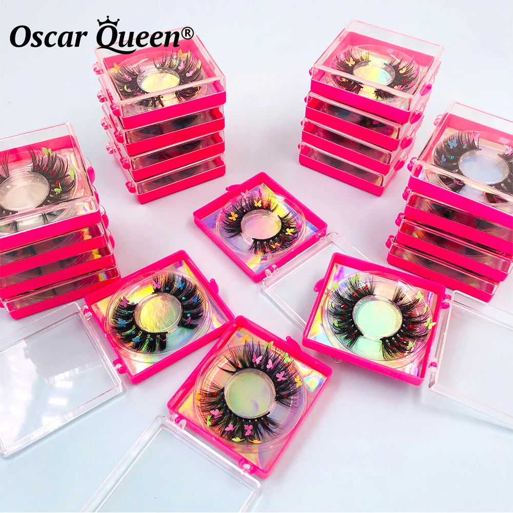 Eyelashes With Butterfly Ombre Colored Lashes 3D Messy Fluffy Mink Lashes Bulk Wholesale 5D Natural Fake Eyelashes Box Package