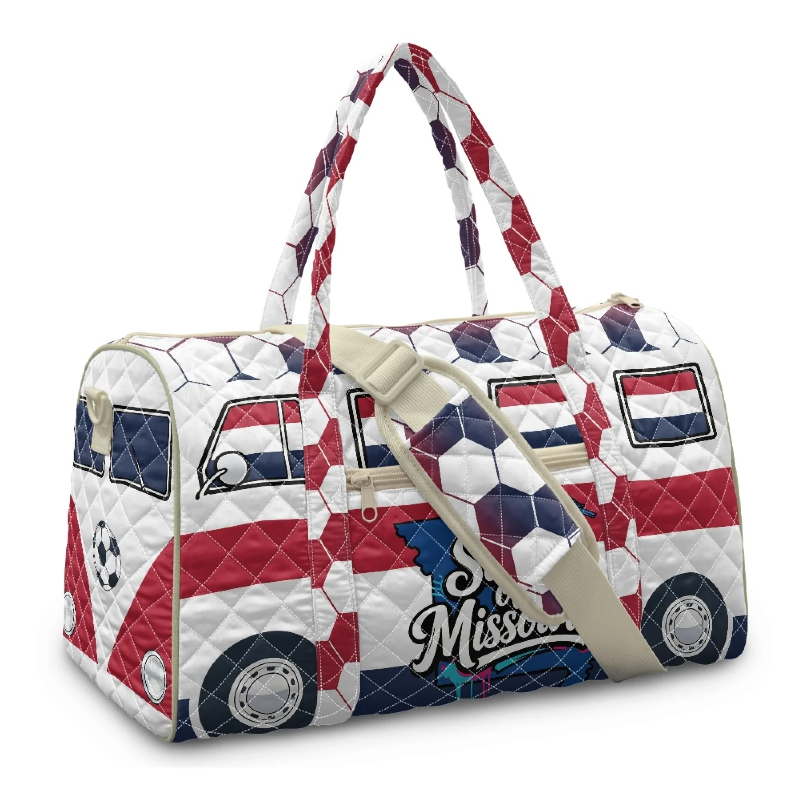 Coloranimal New Trend Quilted Duffle Bag with Missouri State Print, Polyester Travel Bag with Adjustable Strap for Workout