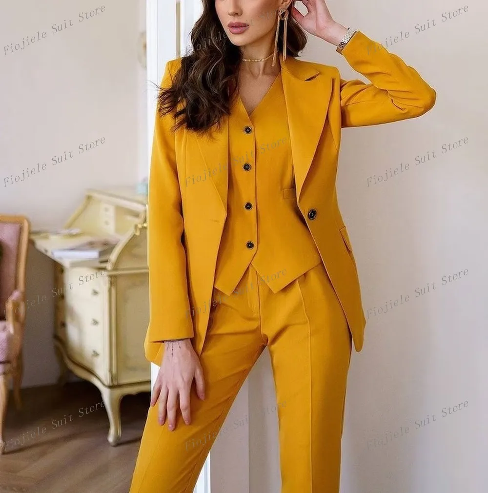 

Yellow Women Suits Lady Business Office Tuxedos Mother Wedding Party Formal Occasions Ladies 3 Piece Set Jacket Vest Pants