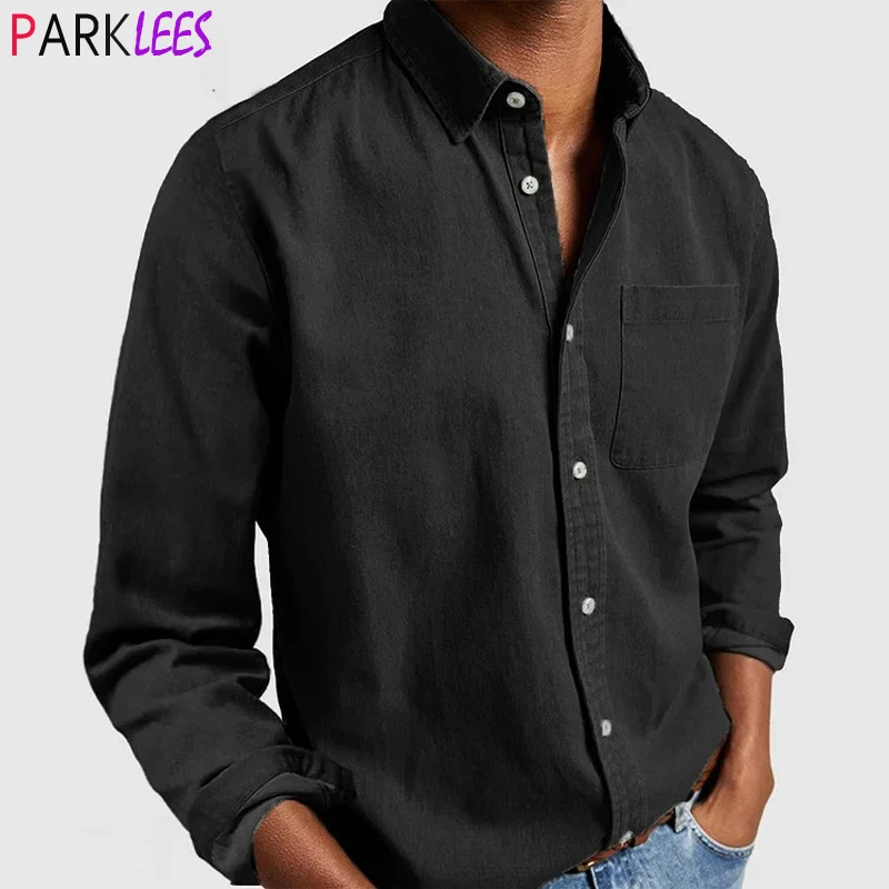 

Black Mens Dress Shirts 2024 Brand New Long Sleeve Button Down Shirt Men Vintage Style Shirt Male Chemise Homme Camisas 3XL