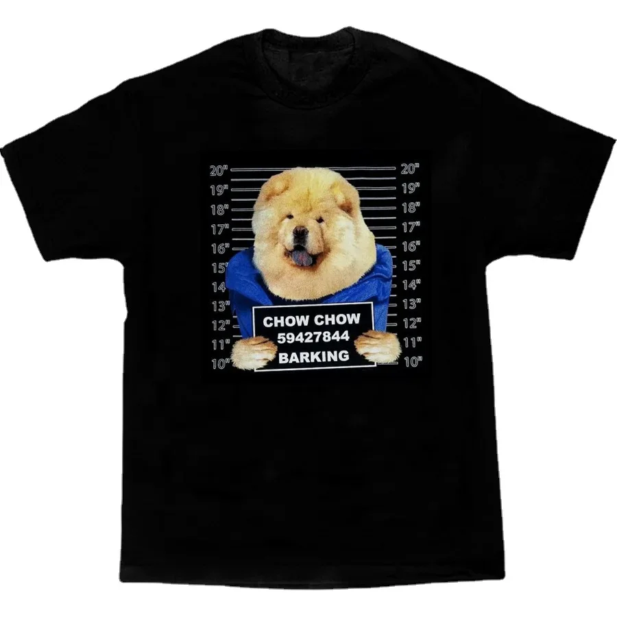 

Мужская футболка с принтом Funny Dog Art Chow Chow Mug Shot. Летняя хлопковая футболка унисекс с короткими рукавами и круглым вырезом, новинка S-3XL