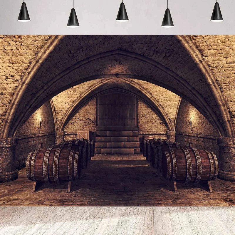 Wine Barrels Photography Backdrop Medieval Cellar Barn Cowboy European Vintry For Vintage Brick Wall Cellar Interior Background