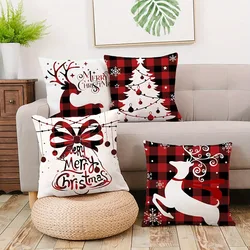 Christmas decoration pillow cover Merry Christmas fawn red plaid pattern living room sofa cushion suite room home decoration