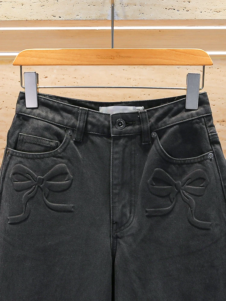 Pantaloni in denim da donna Ele European Sle con nodo a vita alta gamba larga abbigliamento casual resistente per tutte le stagioni Bla