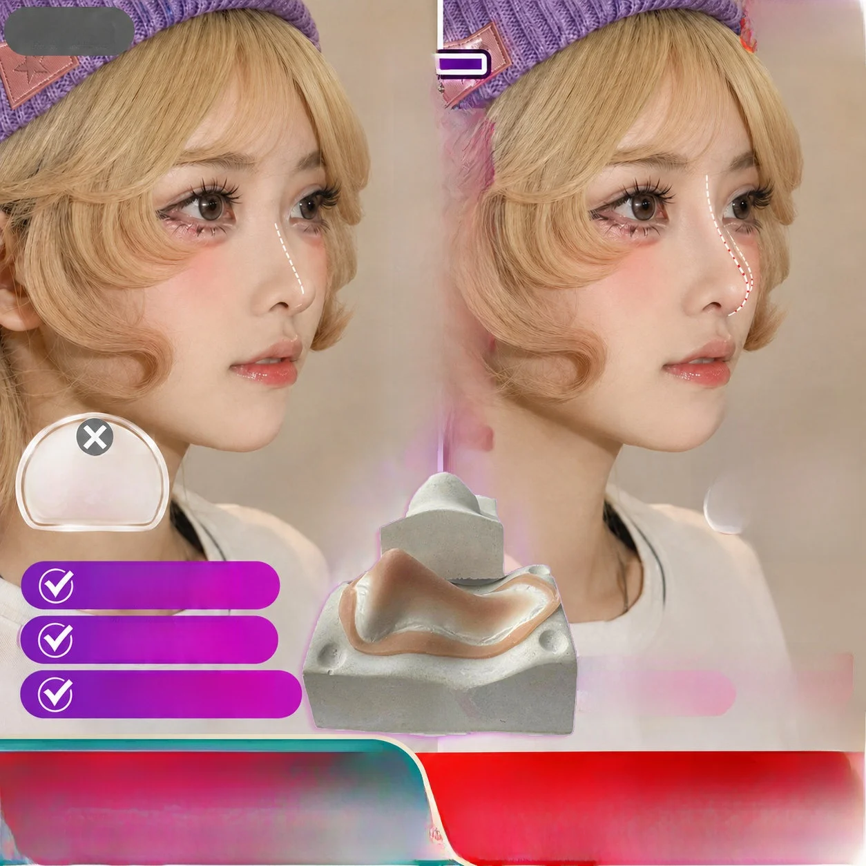 シリコン製ノーズパッチ-コスプレメイク用-鼻の形を整える-自然な肌色-特殊用途化粧道具-中国製