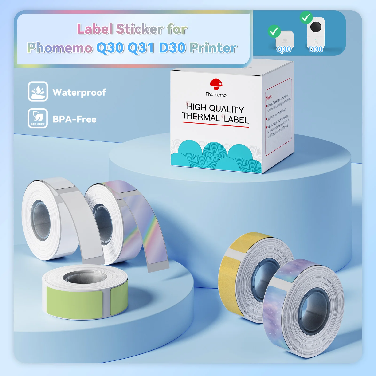 3 Rolls Label Sticker Paper Roll for Phomemo Q30 D30 Printer White Label Tape Reliable Printing Solution for Labeller 6-15mm