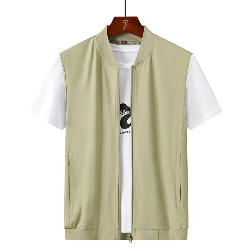 Summer New Men's Lightweight Thin Vests Trend Baseball Collar Zipper Sleeveless Casual Vest Coats Simple All-match Men Vests 6XL