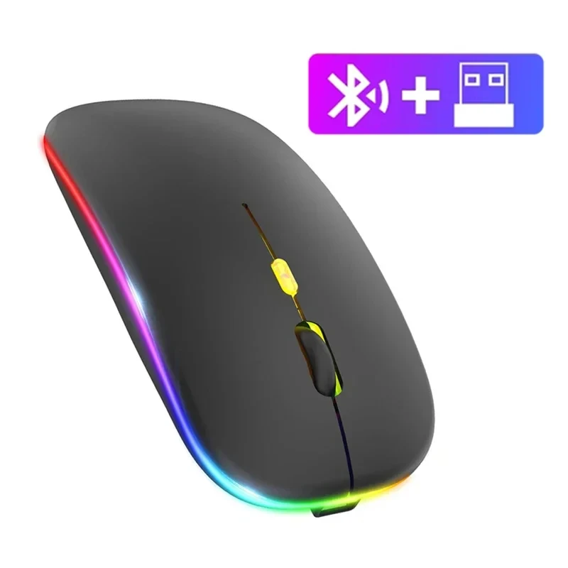 KEBIDUMEI Bluetooth 5.4-muis, 2.4G draadloze muis, muis met dubbele modus, RGB-achtergrondverlichting, oplaadbare, stille muis voor pc en laptop.