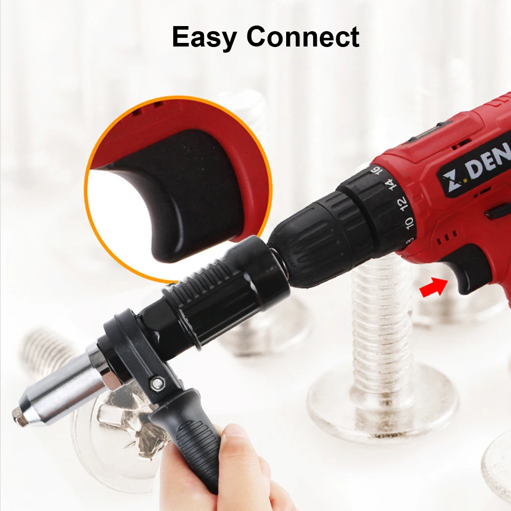 2.4mm-4.8mm 3pcs/set With Replaceable Nut Bit Nail Set Riveting Nut Gun Adapter Electric Rivet Nut Gun Connector Universal
