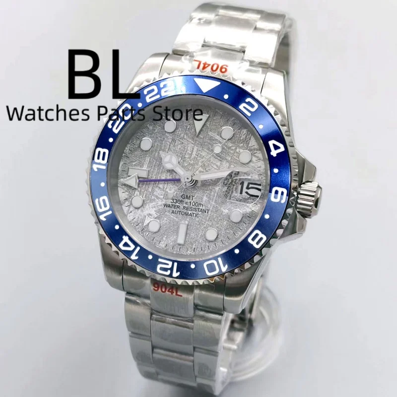 BLIGER 40mm Meteorite Modello Quadrante Orologio Per Gli Uomini Nuovo Curvo NH34 GMT Relogio Masculino Gradiente Blu Lunetta Inserto Vetro Zaffiro