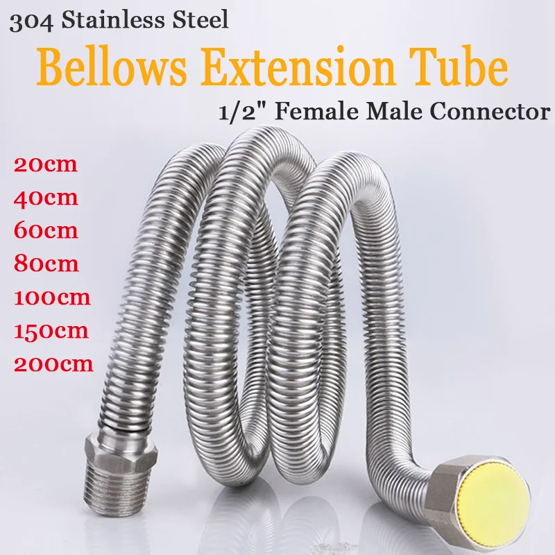 Tubo di prolunga a soffietto filettato interno ed esterno in acciaio inossidabile G1/2 '' Tubo flessibile a prova di perdite antideflagrante da 20-200 cm