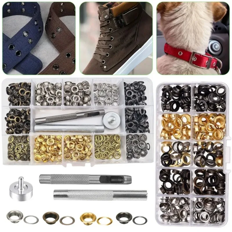 100/200/400PCs Metal Eyelet Kit with Punch Install Tool Set And Storage Box for LeatherCraft Shoes Belts Caps Bags Tags Clothes