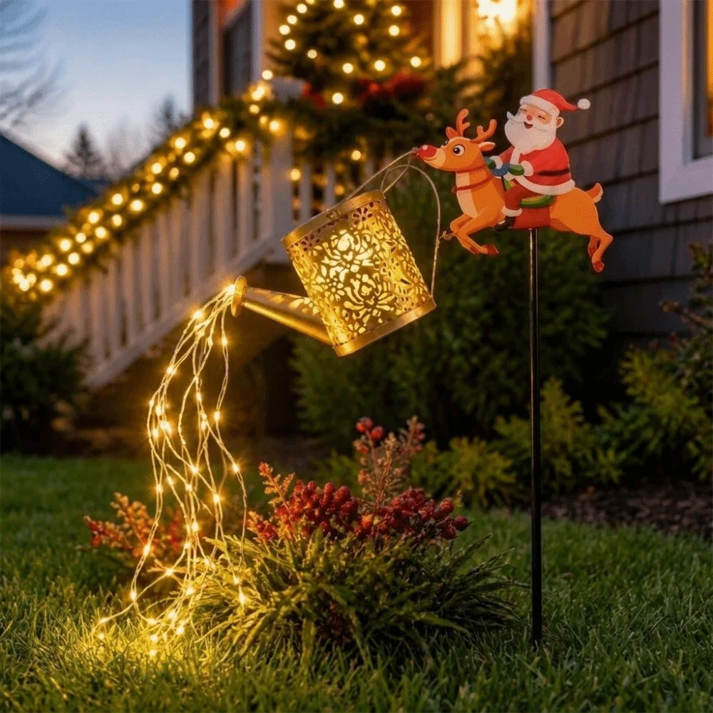 Solar Powered Christmas Santa Solar Kettle Light Weather Resistant Waterproof Lawn Landscape Festive Lights Decorative Design