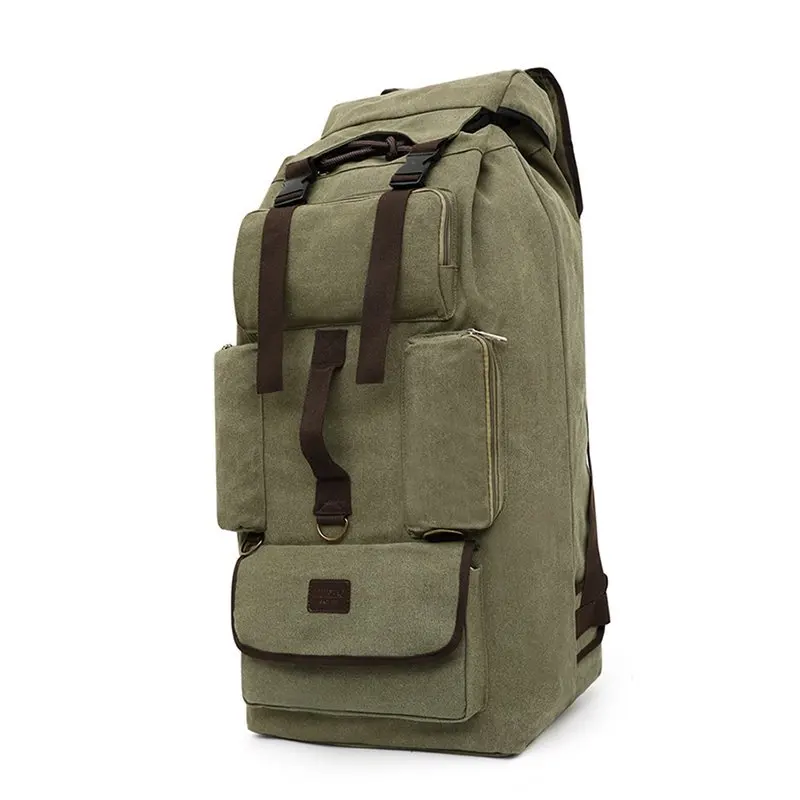 

New Large Capacity Thick Retro Canvas Travel Bag Military Green Men's Mountaineering Camping Drawstring Closed Storage Backpack