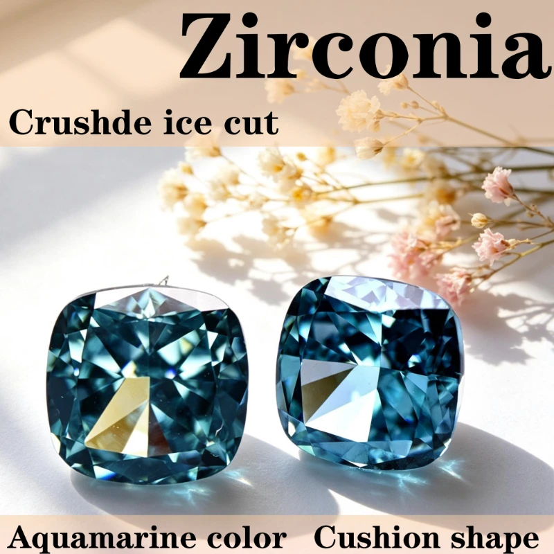 Kubischer Zirkonia Crushed Ice Cut Quadratische Kissenform Aquamarin-Farbe 5A+ Qualität CZ 4K-Schliff Hochkarätiger Diamant – Detail 1