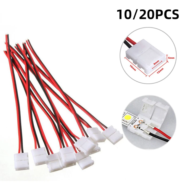 10/20pcs lot No Soldering 2 Pin Led Strip Connectors 8 Mm 10 Mm Power Wire Connector for 2835/5050 Led Strip Wire PCB Ribbon