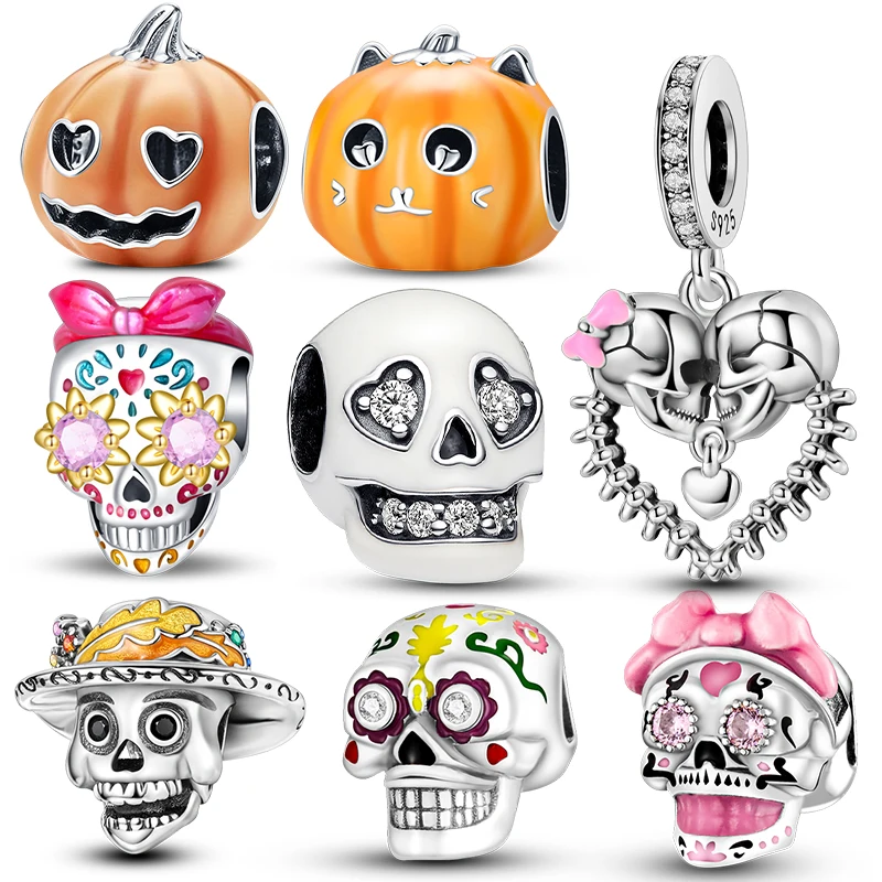 Charms 925 Silver Glow-In-The-Dark Skull And Pumpkin Charms Bead Fits 3mm Original Bracelet Necklace Women DIY Fine Jewelry Gift
