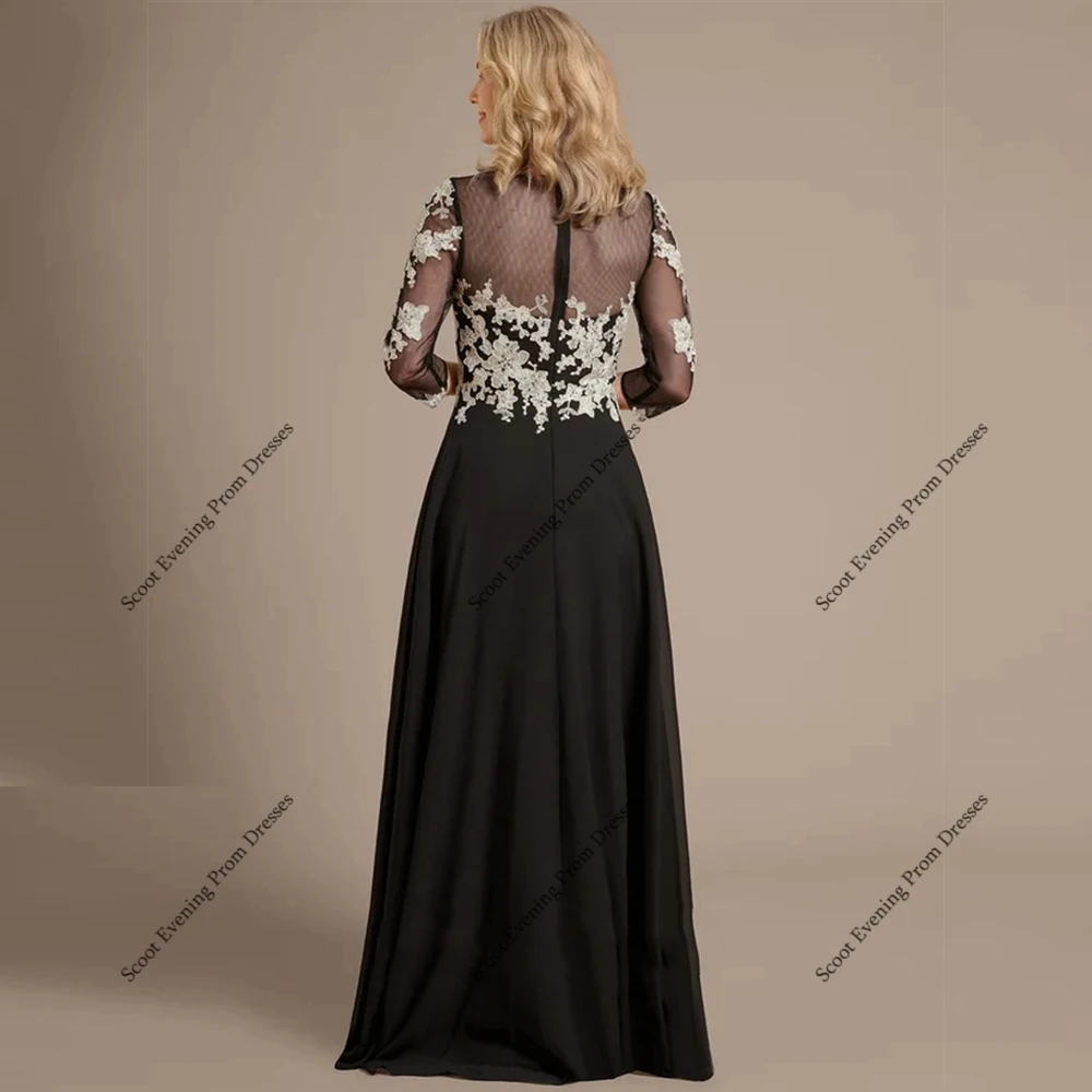 Vestidos negros para madre De novia con gasa, manga 3/4, vestidos De fiesta De boda para mujer, novedad De verano 2025, bata De noche