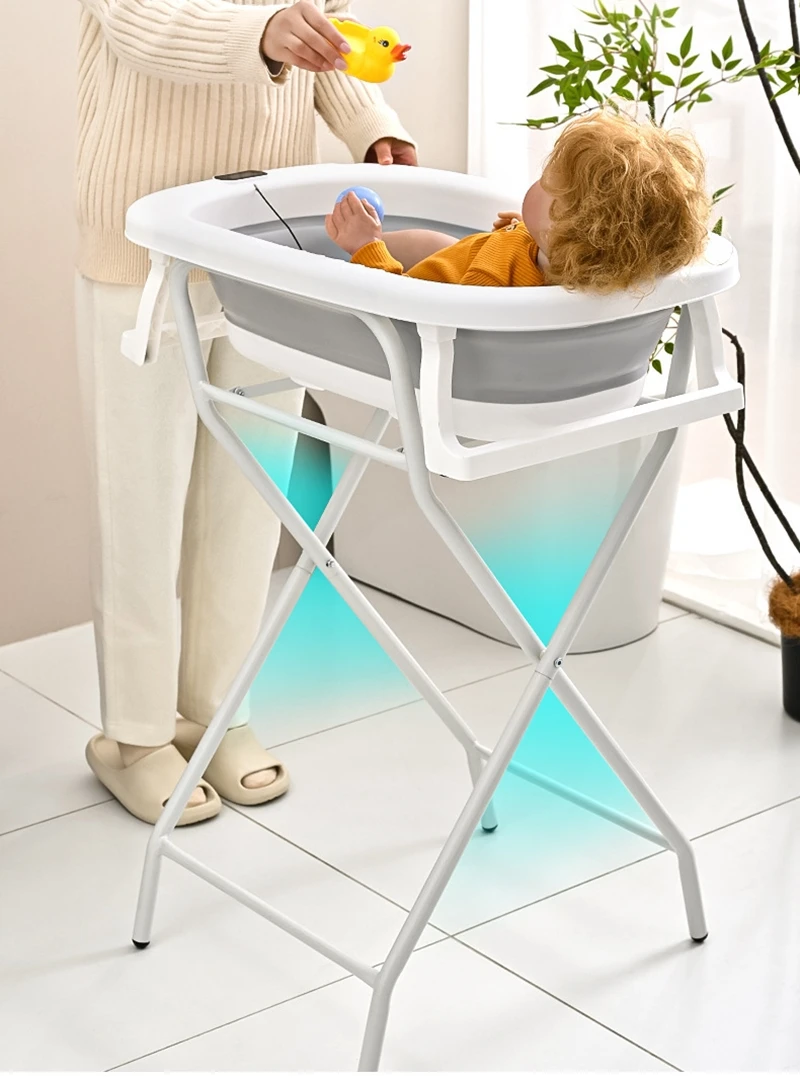 

Real Time Temperature Baby Bath Tub Foldable Bathtub High Stand Newborn Care Table Diaper Changing And Touching Table