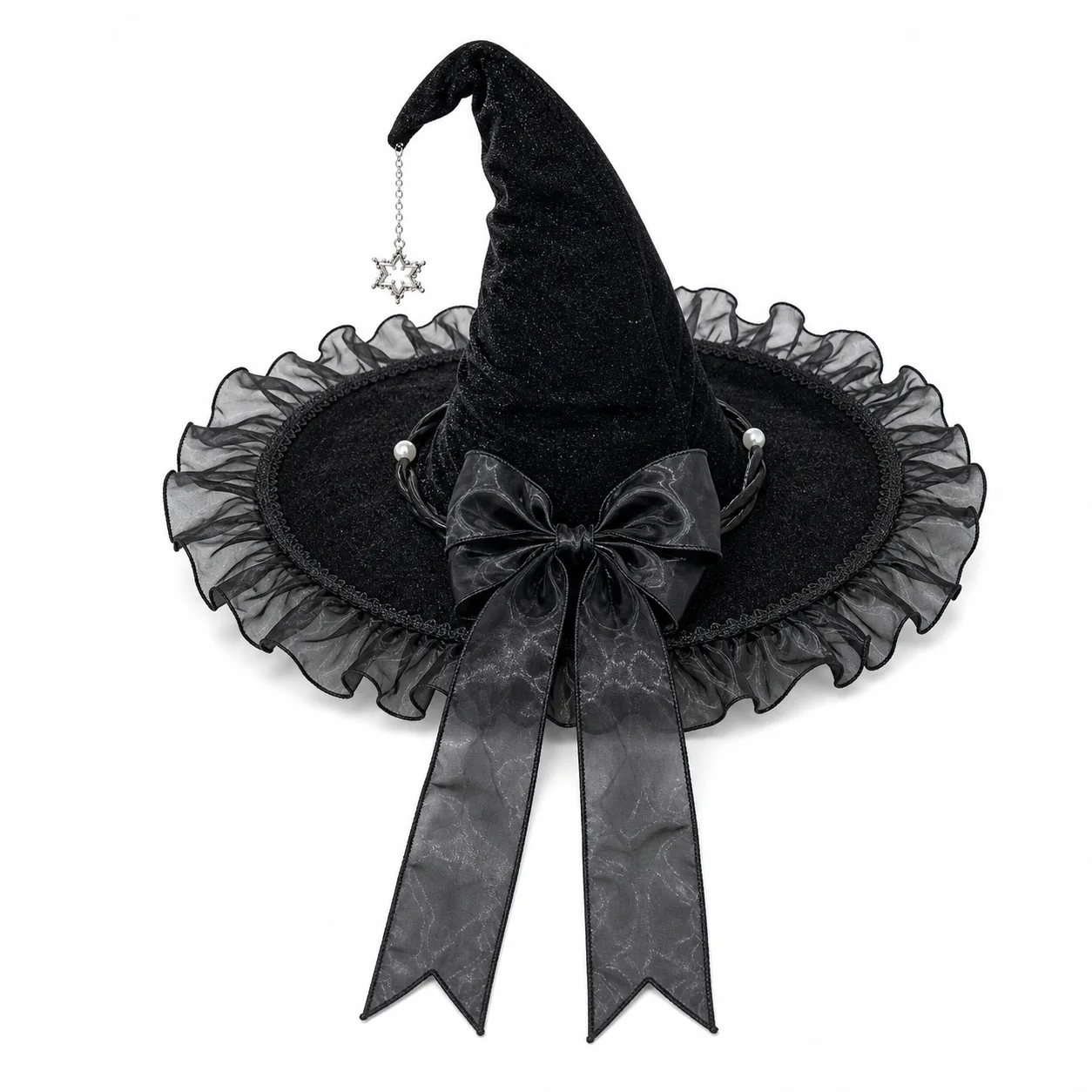 Black Purple Witch Hat Gothic Lolita Bow Wizard Cap Halloween Cosplay Costume Accessory for Women Girls Party Masquerade Fancy