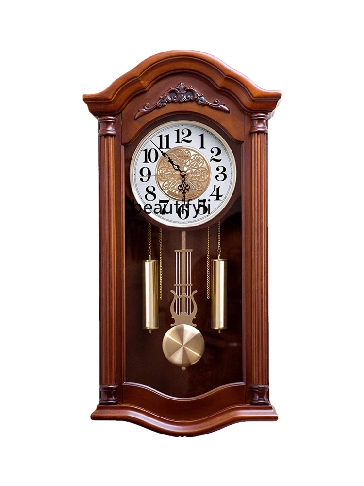 

New Chinese Classical Wood Wall Clock European American Retro Clock Wall-Mounted Quartz Clock