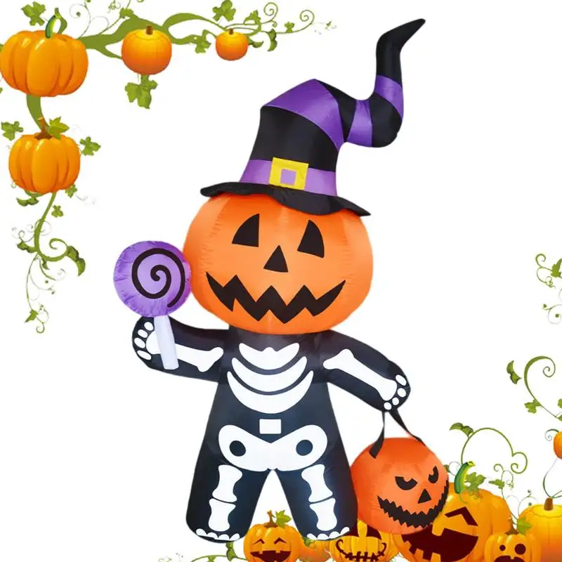 Halloween Skeleton Pumpkin Inflatable Lighted Halloween Pumpkin Inflatable Figure Indoor Outdoor Halloween Atmosphere Decor For