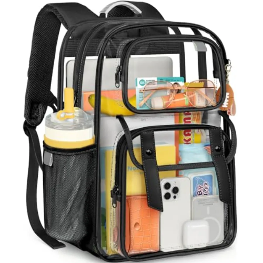 

Clear Backpack Heavy Duty Transparent Bookbag, PVC See Through Backpack with Comfort Shoulder Straps for College Work Travel St
