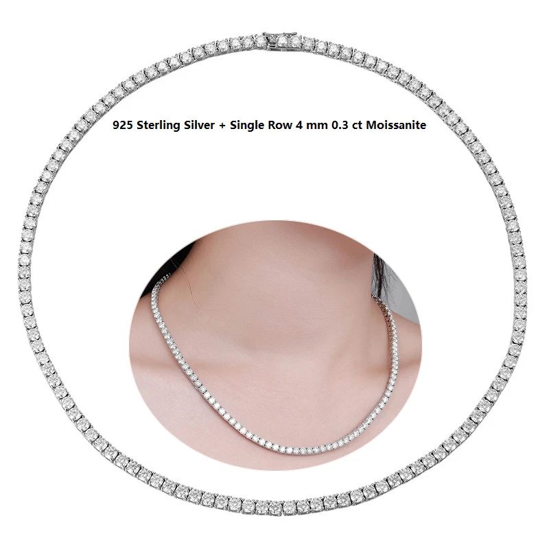 Apaison 925 Sterling Silver All 4 mm 0.3 ct Moissanite Necklace For Women Man Wedding Anniversary Fine Jewelry Different Lengths