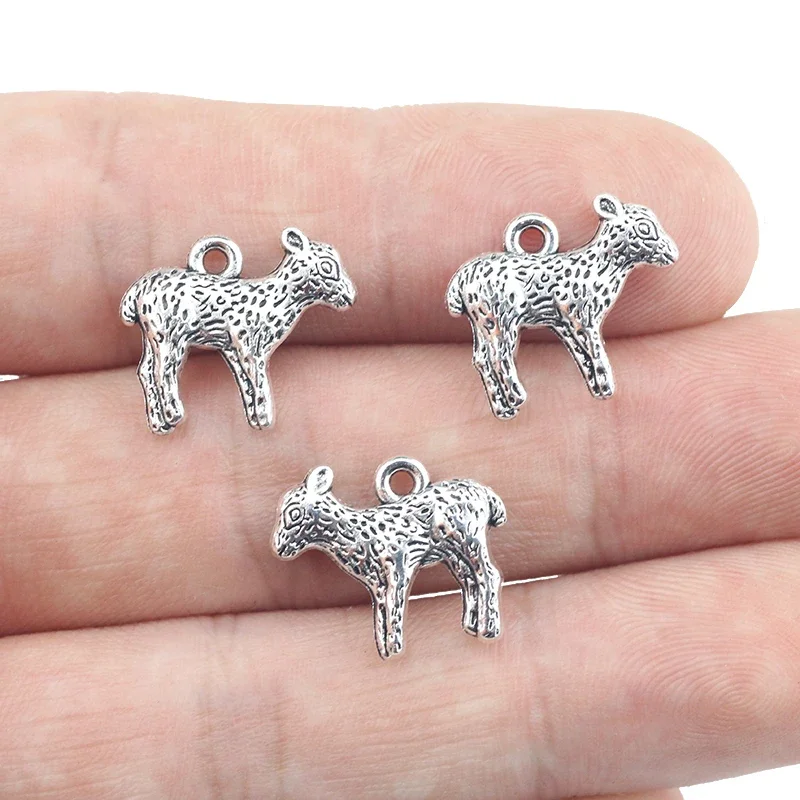 15pcs/lot 16*14mm Little Lamb Charm Alloy Antique Silver Color Sheep Goat Charms Necklace Pendant  DIY Handmade Jewelry Making