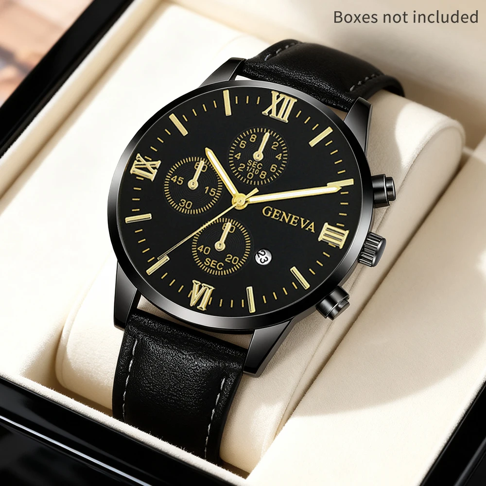 Fashionable new men's quartz watch PU leather watch, suitable for daily wear and holiday gifts