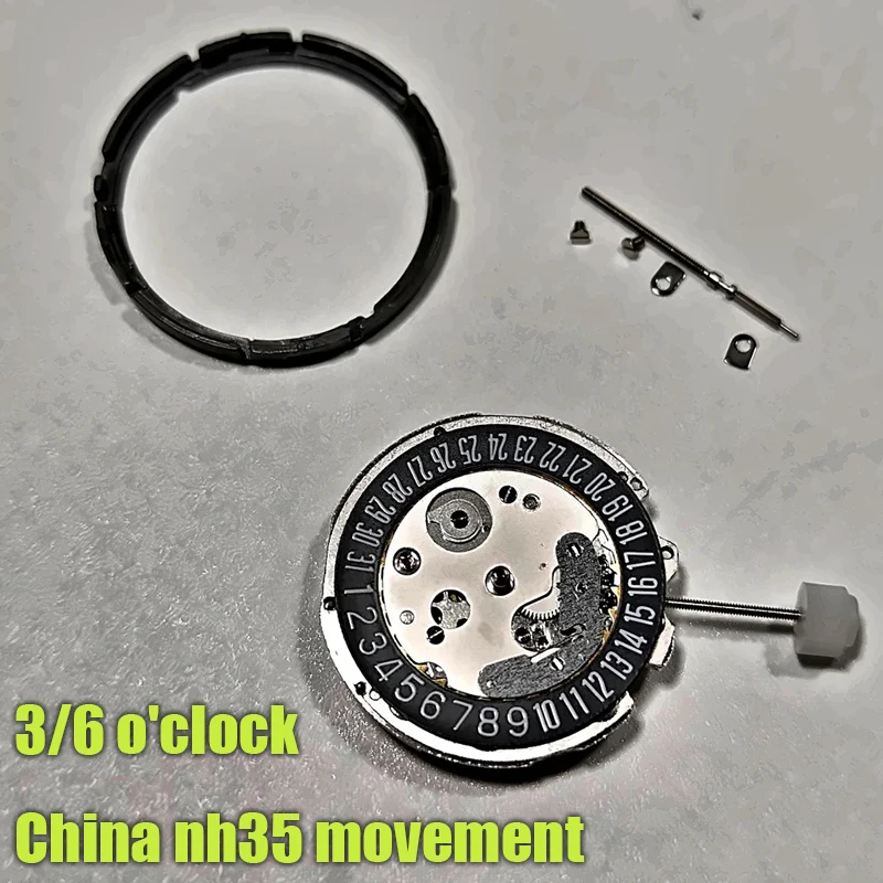 

China NH35 Movement Black Calendar NH35 Automatic Mechanical Movement High Accuracy 24 Jewels Mod Watch Replacement Japan NH35A