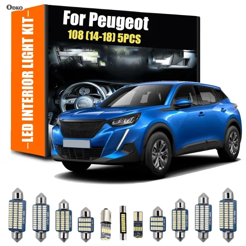 

Для Peugeot 108 2014-2018 5 шт. светодиодный внутренний светильник для чтения, комплект ламп для багажника, хэтчбек, седан, сигнальная лампа, автомобильные фонари