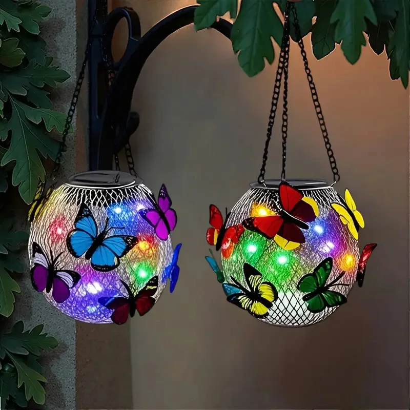 

Outdoor solar butterfly lantern, Butterfly Solar Hanging Lantern, Garden solar iron hollow mesh butterfly pendant light