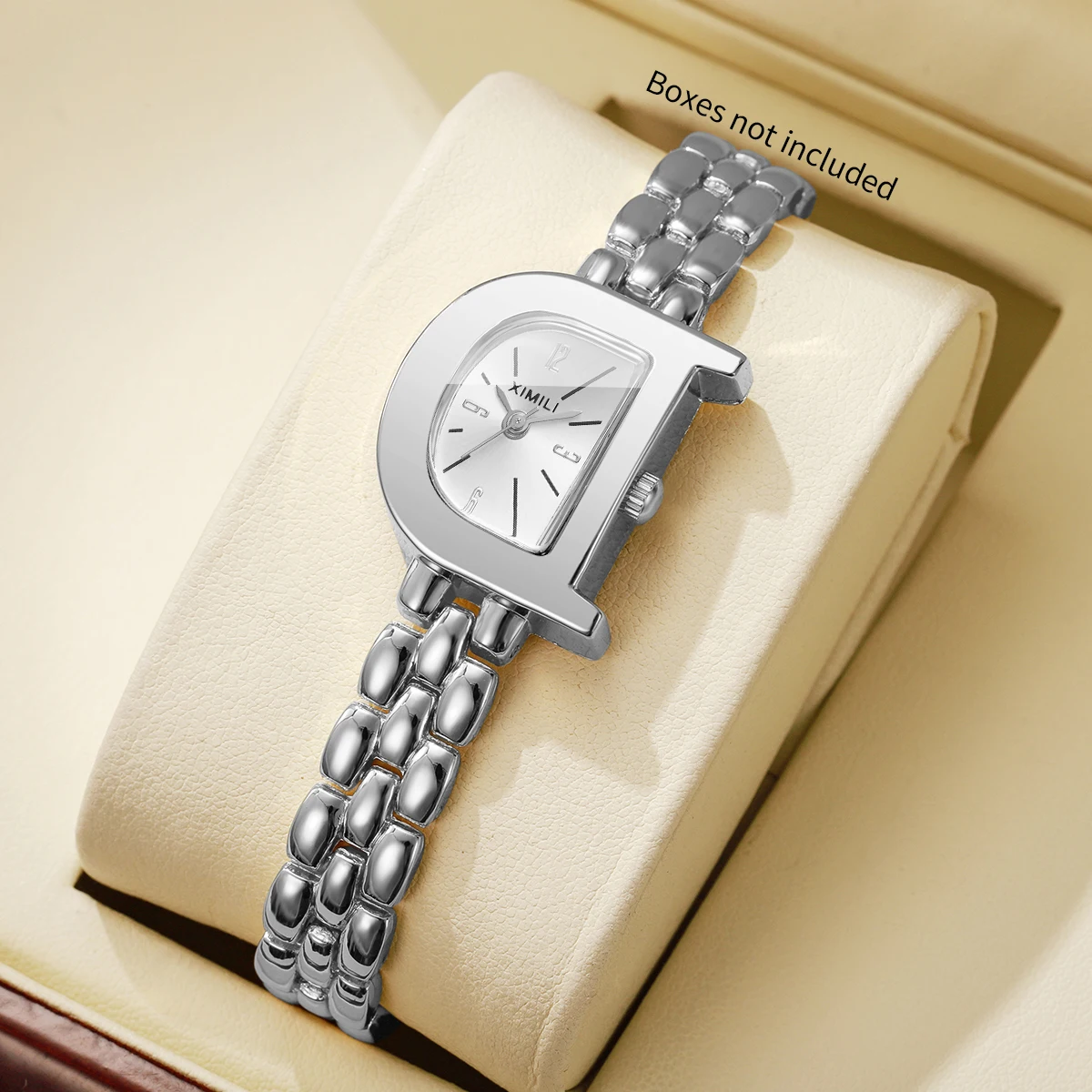 Fashion D‑Shape Silvery Women Quartz Watch Elegant Bracelet Strap Ladies Dress Wristwatches Clock Relogio Feminino（Without Box）