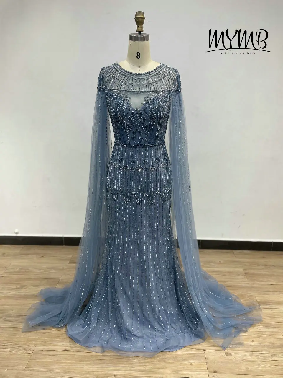 Hot Selling Rhinestone Handmade Beading Formal Dress Luxury Women Wedding Party Dress Long Sleeve MY41155