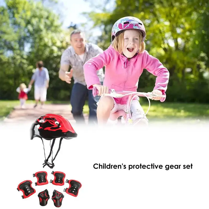 7Pcs Bicycle Sport Protective Gear Set with Wrist Guards Kids Skateboard Scooter Helmet Set Breathable for Boys Girls 5-12 Years