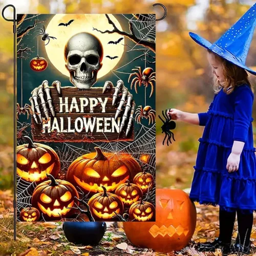 Halloween Garden Flag 12X18 Inch Double Sided Pumpkin Skeleton Garden Flag Hallo