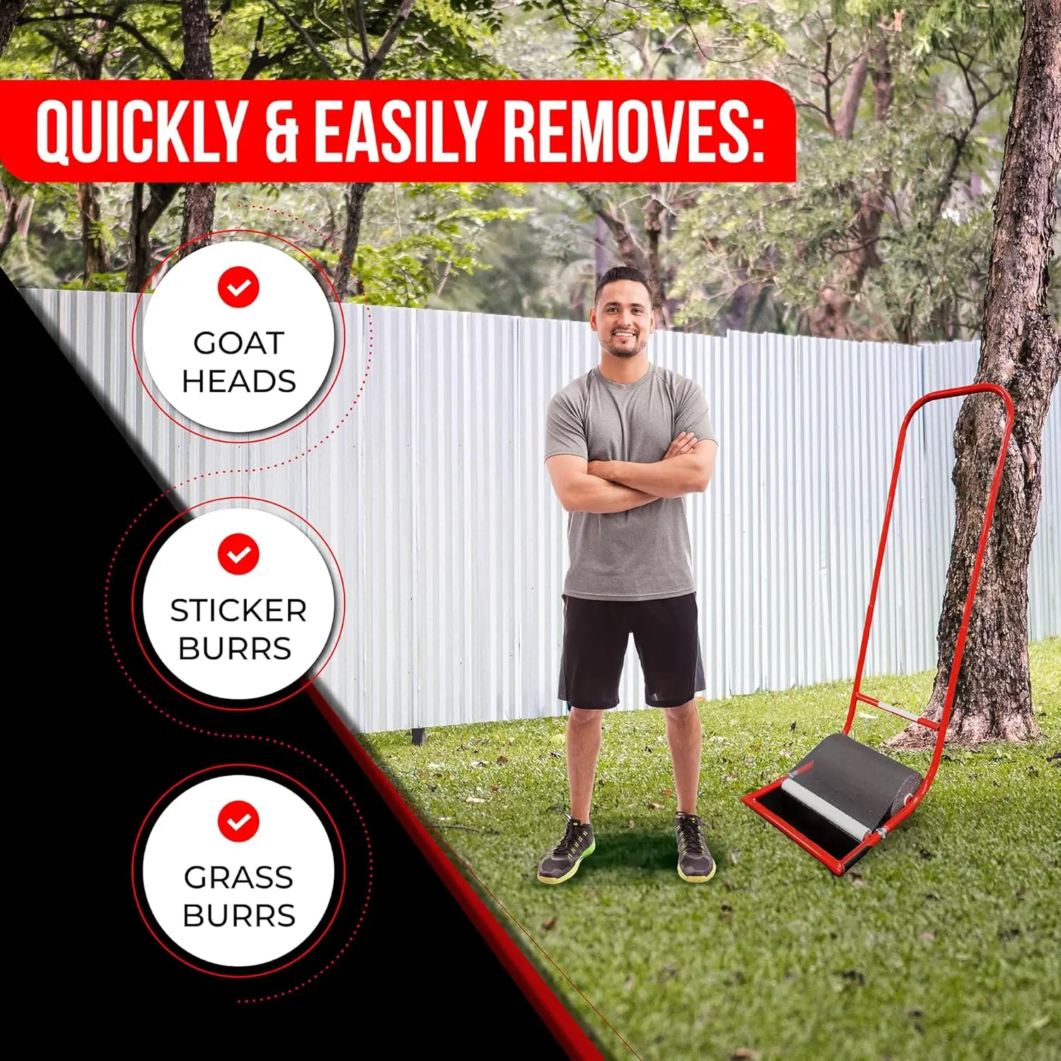 Yard Tool Wide for Easy Yard Cleanup - Push Model 1.0 Burr & Sticker Removal - Effortless Goat Head Roller and Picker