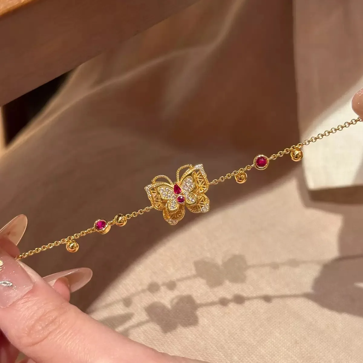 2026 24K Real Gold Plated Long Lasting Fade Resistant Exquisite Dainty Butterfly Flower Zircon Bracelet Light Luxury Elegant Jew