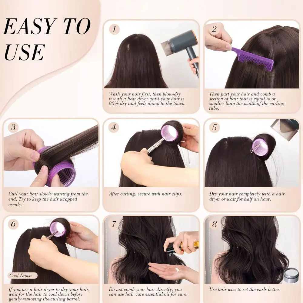 46/48 Pcs Set 4 Sizes Rollers Hair Curlers Set 25mm 36mm 45mm 60mm with Clips Curlers Jumbo Hair Rollers Plastic Purple Black