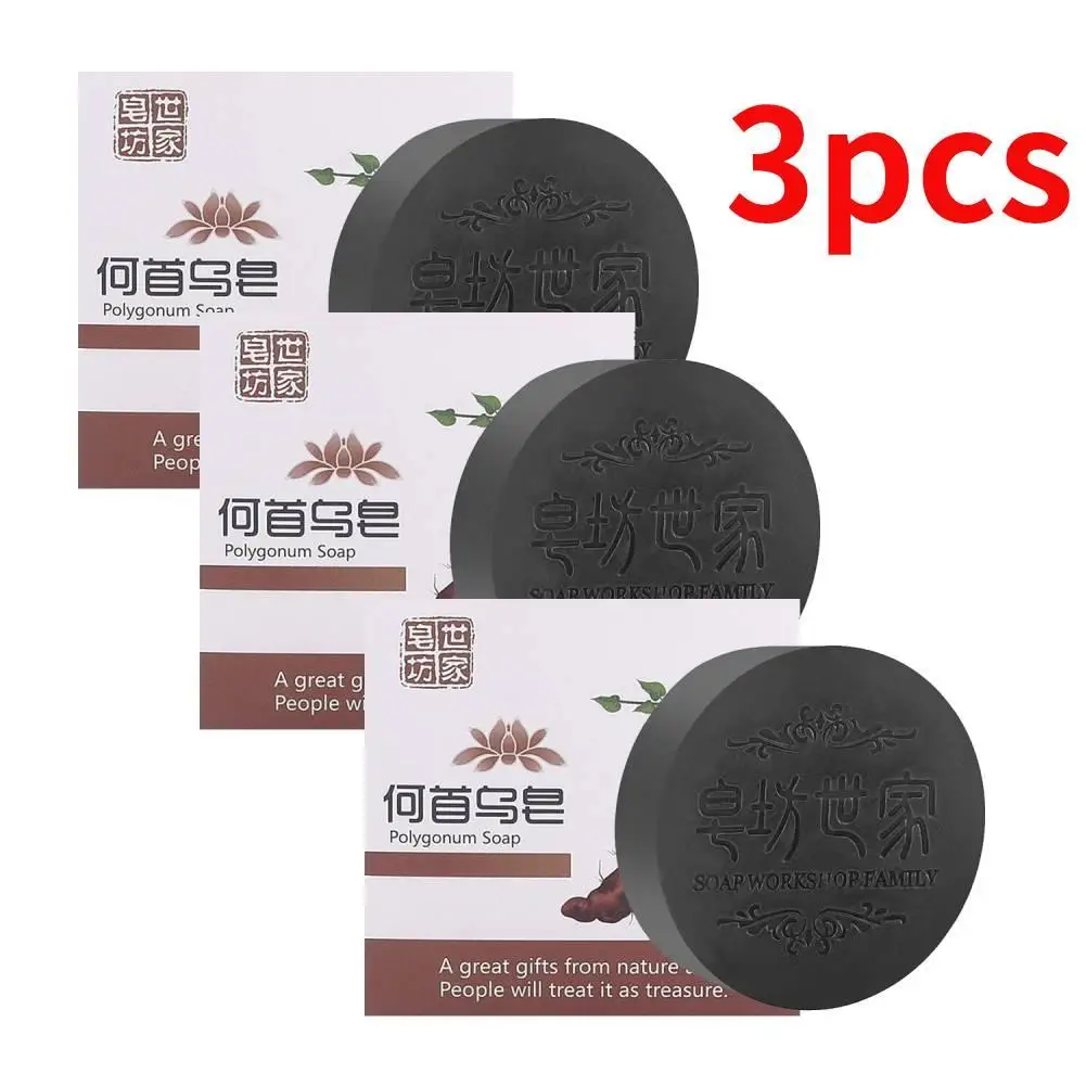 3PCS Great Hair Shampoo Soap Polygonum Multiflorum Shampoo Soaps Cover Gray Hair Shampoo To Dye Canas Black Shampoo Bar Soap