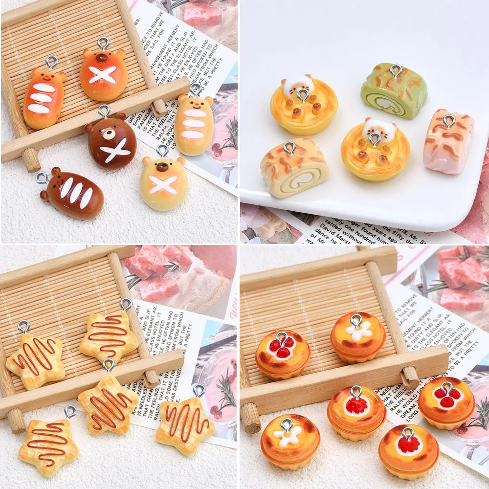 10Pcs New Cute Bread Cake Egg Tart Resin Charms Pendants For Jewelry Making DIY Earring Necklace Bracelet Decoration Accessories