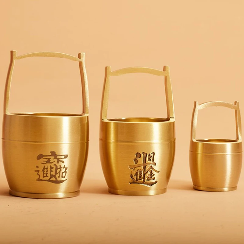 Pure Brass Bucket of Gold Ornament Lucky Fortune Feng Shui Craft Home Desktop Decoration Gift for Good Luck