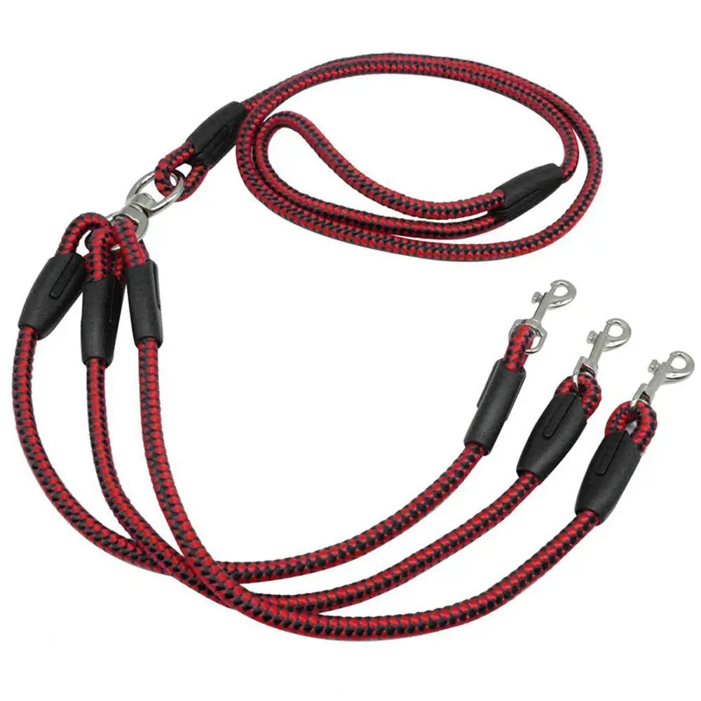 3 Way Dog Coupler Leash No-Tangle Nylon Pet Leash Lead Double For Walking 3 Small Medium Dogs