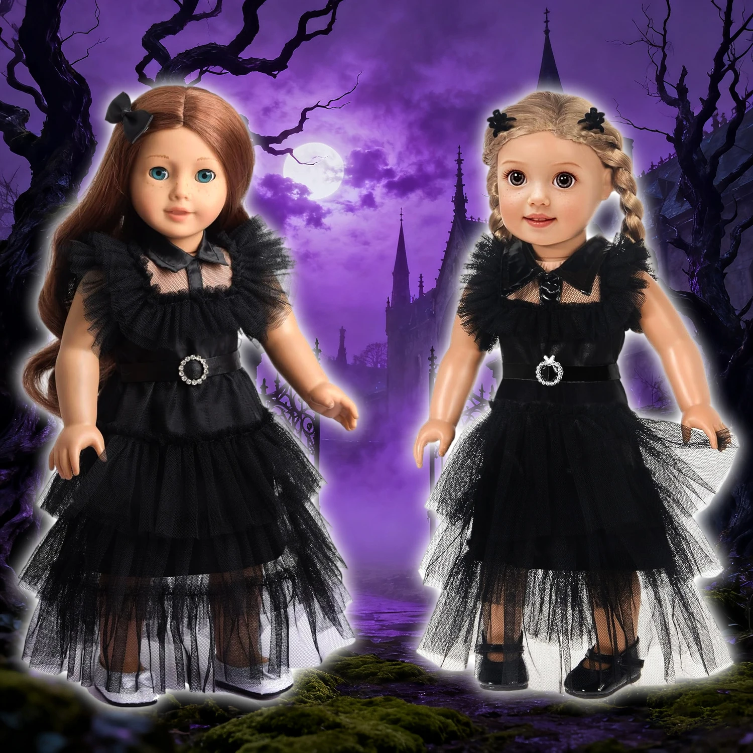 Muñecas de niña de 18 pulgadas, vestido de miércoles de Halloween para beares americanos y generación, falda de muñeca bebé de 43-45 Cm, juguetes para niños, juegos de regalo
